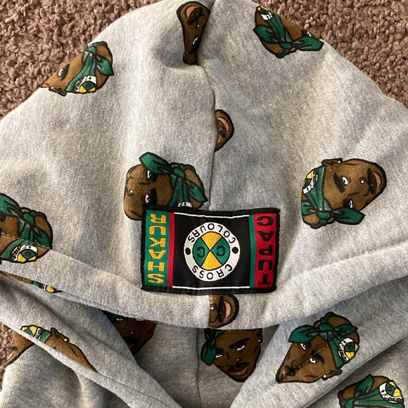 Tupac Cross Colours Hoodie Sweatshirt Size M Gray Green Brown 2Pac Tupac Shakur - Picture 3 of 7